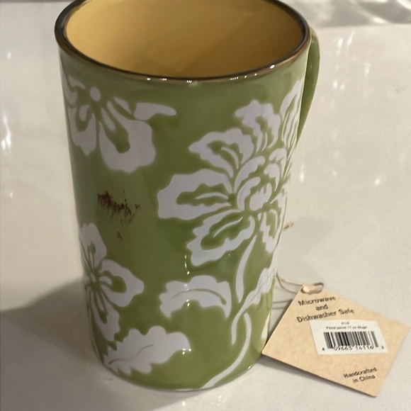 Floral boho tea cup / Mug NWT green / white ceramic - Picture 4 of 9
